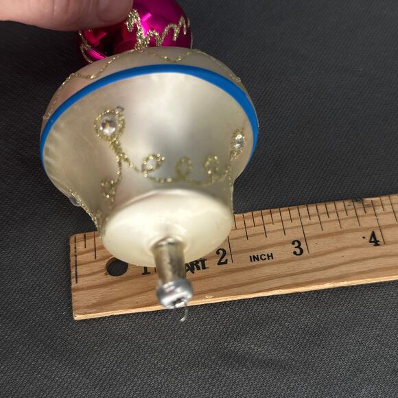 Vtg Italian Glass Lamp Ornament 5" Ivory Pink Blue Gold Bird Charm Christmas 60s - Picture 15 of 16